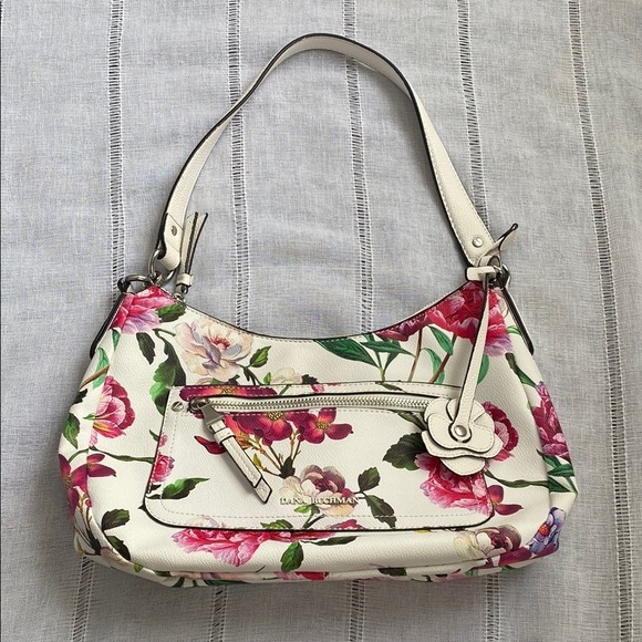 Dana Buchman Pink and White Floral Shoulder Bag with Silver Accents - Picture 1 of 13